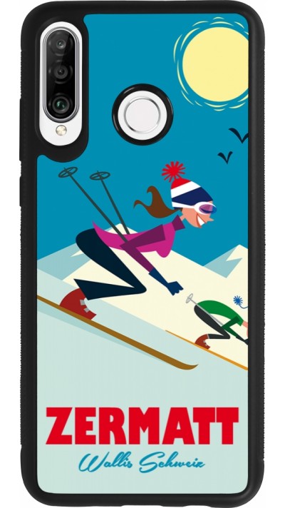 Coque Huawei P30 Lite - Silicone rigide noir Zermatt Ski Downhill