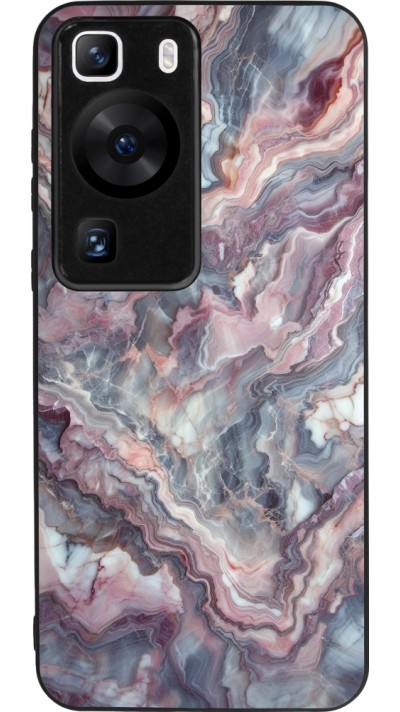 Huawei P60 Case Hülle - Silikon schwarz Violetter silberner Marmor
