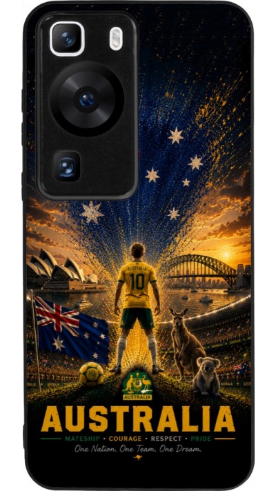 Coque Huawei P60 - Silicone rigide noir Football Australie splash 2026