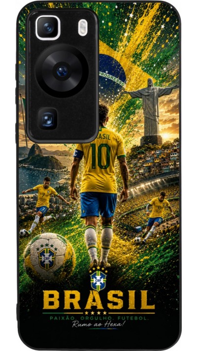 Coque Huawei P60 - Silicone rigide noir Football Brésil splash 2026