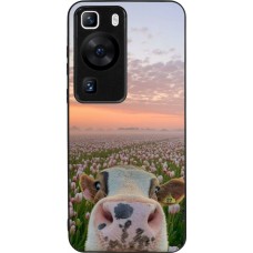 Huawei P60 Case Hülle - Silikon schwarz Cow with tulips Spring 2026