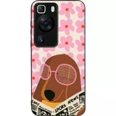 Coque Huawei P60 - Silicone rigide noir Dog with newspaper Spring 2026