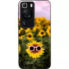 Coque Huawei P60 - Silicone rigide noir Sunflower with glasses Spring 2026