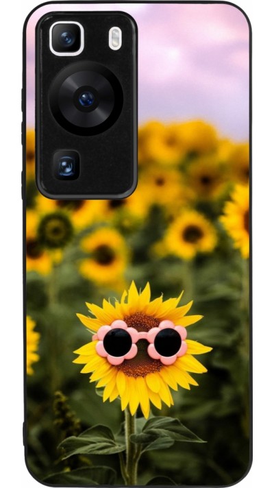Coque Huawei P60 - Silicone rigide noir Sunflower with glasses Spring 2026