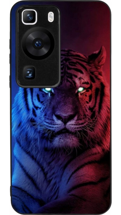 Huawei P60 Case Hülle - Silikon schwarz Tiger Blue Red