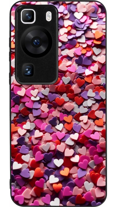 Huawei P60 Case Hülle - Silikon schwarz Valentin 2025 Konfetti
