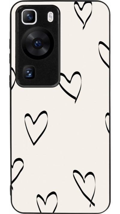 Huawei P60 Case Hülle - Silikon schwarz Valentine 2023 minimalist hearts