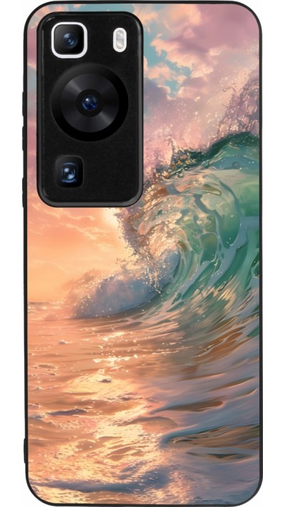 Coque Huawei P60 - Silicone rigide noir Wave Sunset