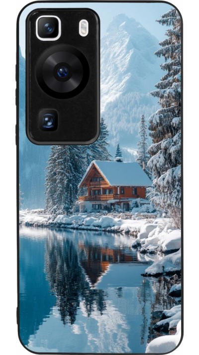 Coque Huawei P60 - Silicone rigide noir Winter 25 Winter house forest day