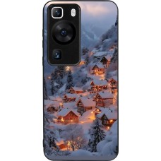 Huawei P60 Case Hülle - Silikon schwarz Winter 25 Winter snowy village