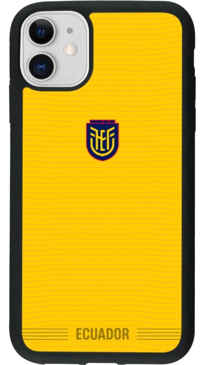 Coque iPhone 11 - Silicone rigide noir Maillot de football Équateur 2026 personnalisable