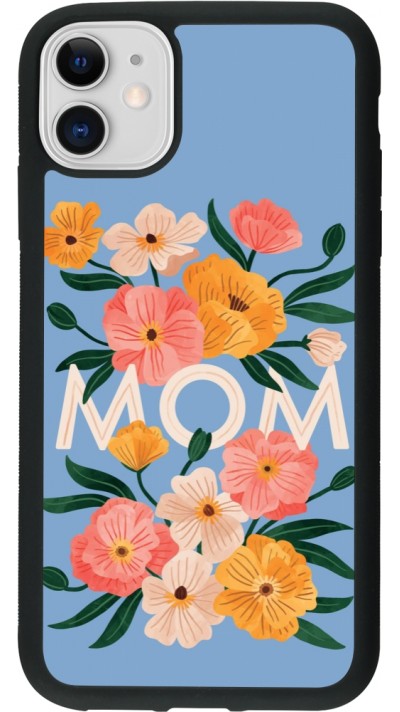 Coque iPhone 11 - Silicone rigide noir Mom 2026 Flowers
