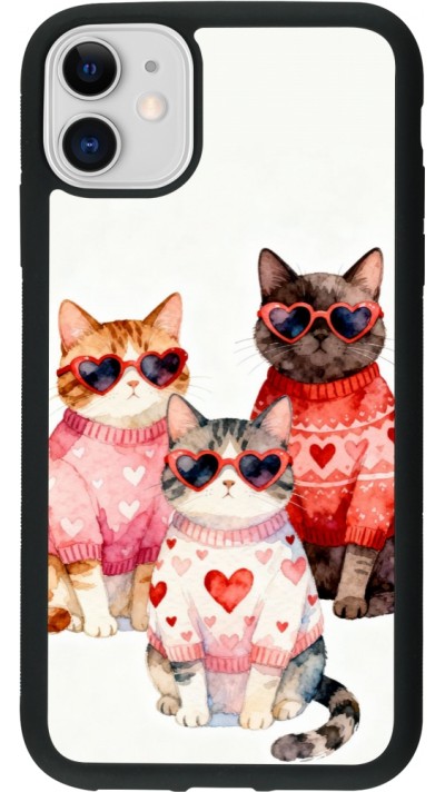 Coque iPhone 11 - Silicone rigide noir Saint Valentines Day 26 Cat Love