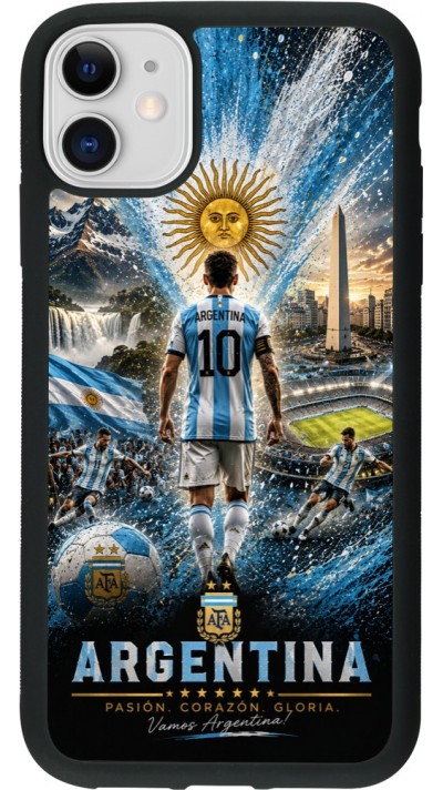 Coque iPhone 11 - Silicone rigide noir Football Argentine splash 2026