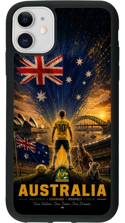 Coque iPhone 11 - Silicone rigide noir Football Australie splash 2026