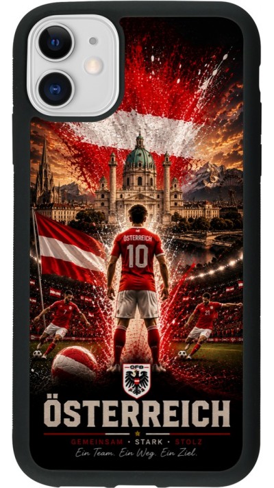 Coque iPhone 11 - Silicone rigide noir Football Autriche splash 2026