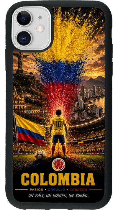 Coque iPhone 11 - Silicone rigide noir Football Colombie splash 2026
