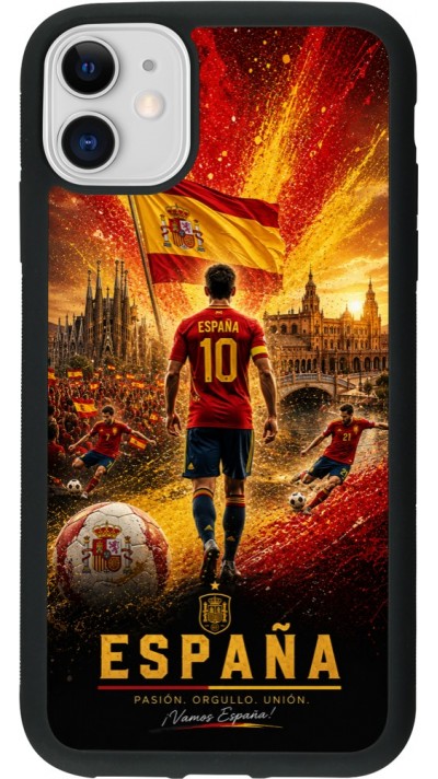 Coque iPhone 11 - Silicone rigide noir Football Espagne splash 2026