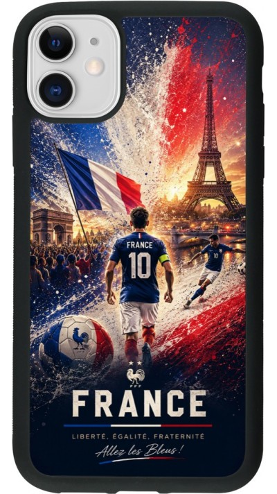 Coque iPhone 11 - Silicone rigide noir Football France splash 2026