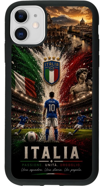 Coque iPhone 11 - Silicone rigide noir Football Italie splash 2026