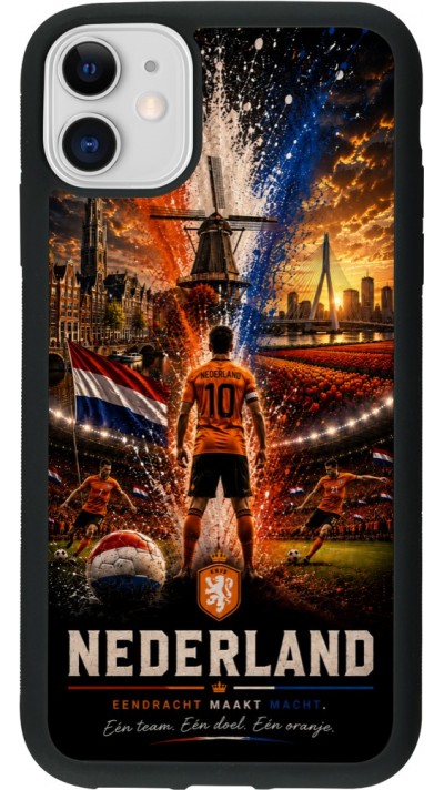 Coque iPhone 11 - Silicone rigide noir Football Pays-Bas splash 2026