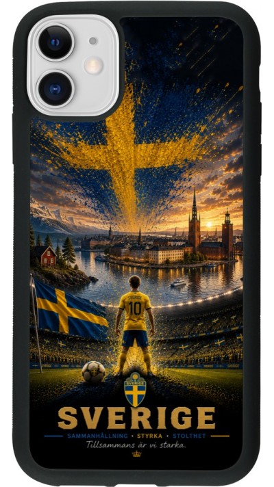 Coque iPhone 11 - Silicone rigide noir Football Suède splash 2026