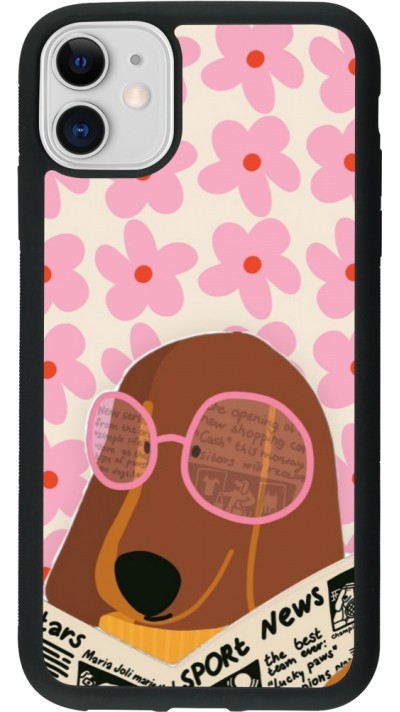 Coque iPhone 11 - Silicone rigide noir Dog with newspaper Spring 2026
