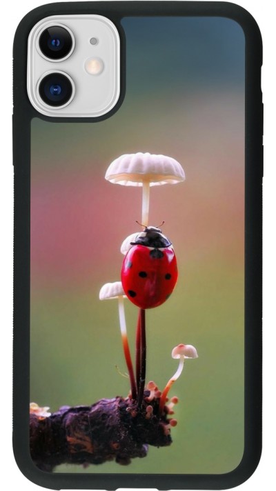 Coque iPhone 11 - Silicone rigide noir Ladybird on a mushroom Spring 2026