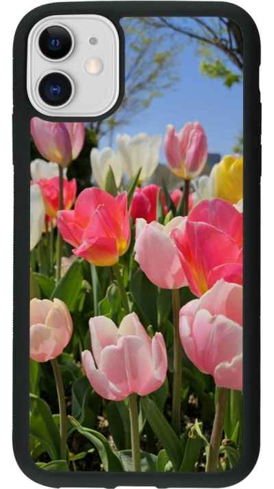 Coque iPhone 11 - Silicone rigide noir Tulips Spring 2026