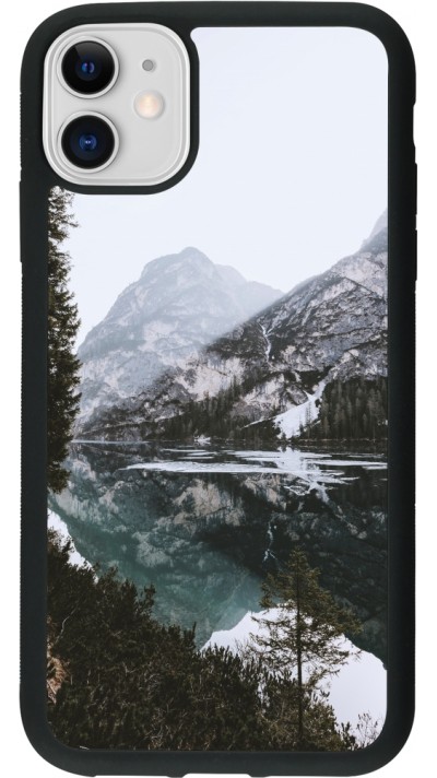 Coque iPhone 11 - Silicone rigide noir Winter 22 snowy mountain and lake