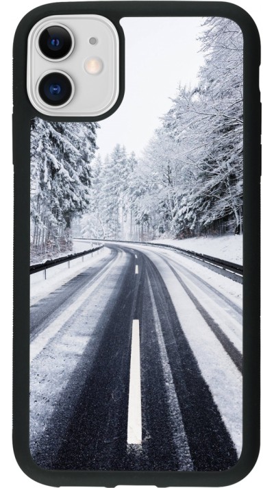 Coque iPhone 11 - Silicone rigide noir Winter 22 Snowy Road
