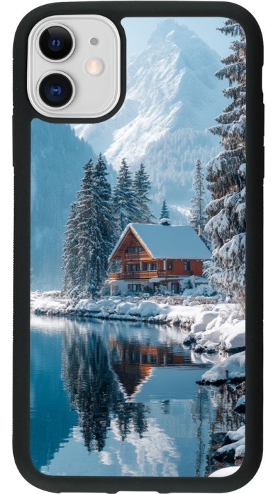 Coque iPhone 11 - Silicone rigide noir Winter 25 Winter house forest day