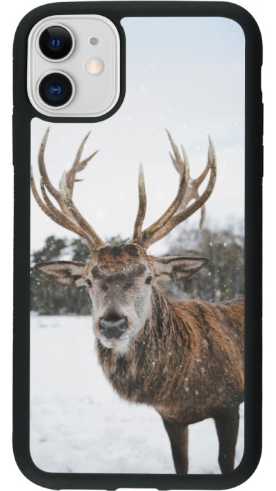 Coque iPhone 11 - Silicone rigide noir Winter 25 Winter reindeer