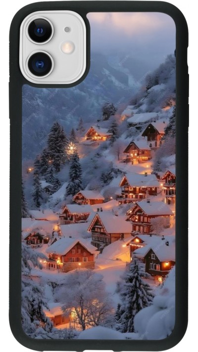 Coque iPhone 11 - Silicone rigide noir Winter 25 Winter snowy village
