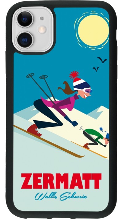 Coque iPhone 11 - Silicone rigide noir Zermatt Ski Downhill