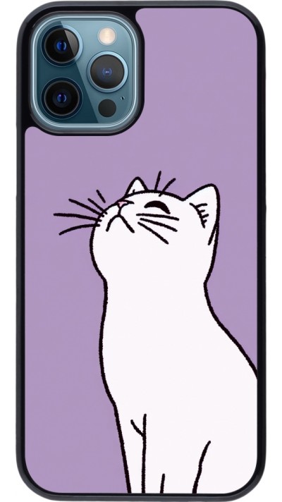 Coque iPhone 12 / 12 Pro - Chat sur fond violet