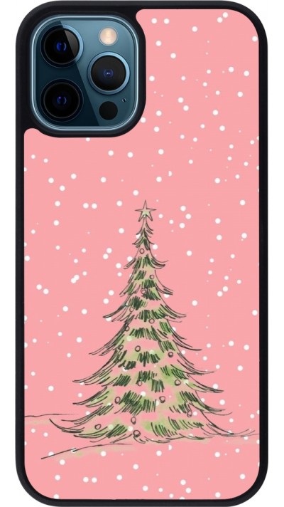 iPhone 12 / 12 Pro Case Hülle - Silikon schwarz Christmas 25 Pink Tree