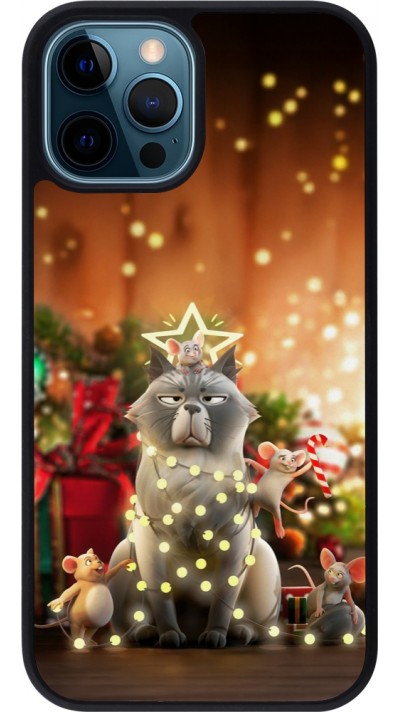 iPhone 12 / 12 Pro Case Hülle - Silikon schwarz Christmas 25 Xmas Cat