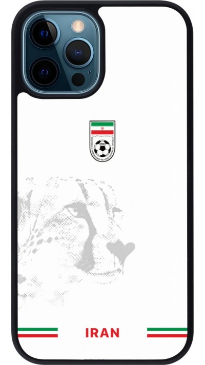Coque iPhone 12 / 12 Pro - Silicone rigide noir Maillot de football Iran 2026 personnalisable