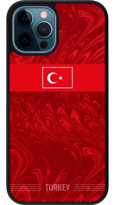 Coque iPhone 12 / 12 Pro - Silicone rigide noir Maillot de football Turquie 2026 personnalisable