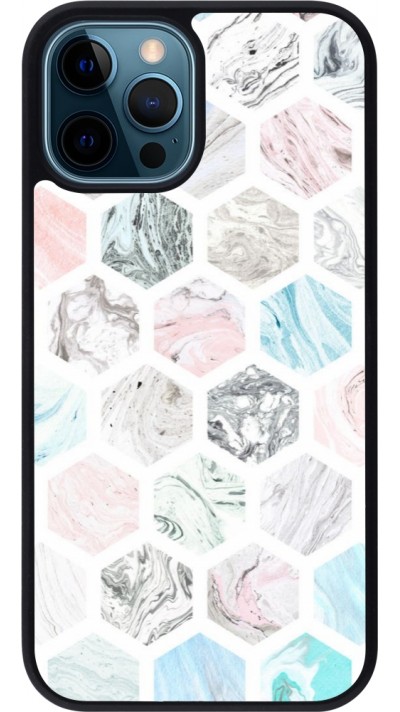 Coque iPhone 12 / 12 Pro - Silicone rigide noir Marble Everything