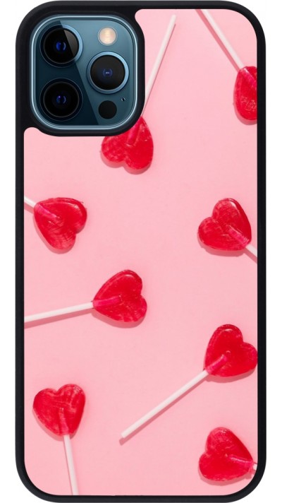 Coque iPhone 12 / 12 Pro - Silicone rigide noir Saint Valentines Day 26 Lollipop