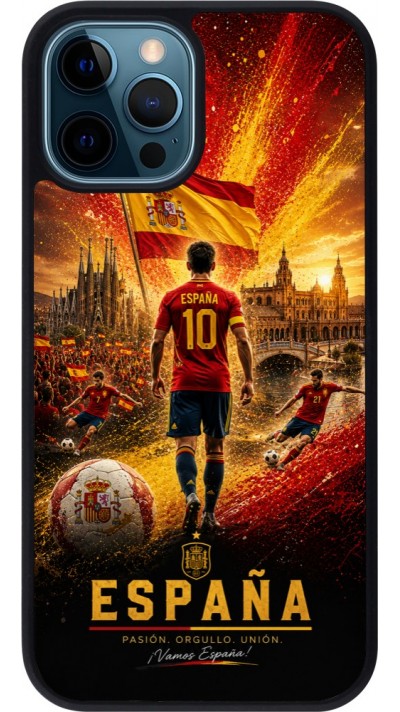Coque iPhone 12 / 12 Pro - Silicone rigide noir Football Espagne splash 2026