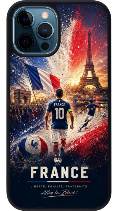 Coque iPhone 12 / 12 Pro - Silicone rigide noir Football France splash 2026