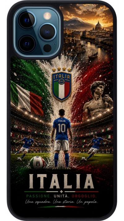 Coque iPhone 12 / 12 Pro - Silicone rigide noir Football Italie splash 2026