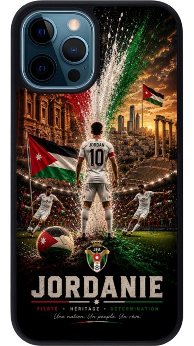Coque iPhone 12 / 12 Pro - Silicone rigide noir Football Jordanie splash 2026
