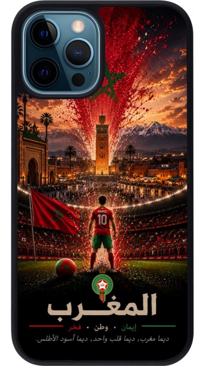 Coque iPhone 12 / 12 Pro - Silicone rigide noir Football Maroc splash 2026