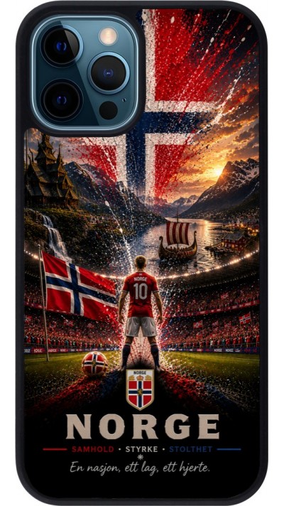 Coque iPhone 12 / 12 Pro - Silicone rigide noir Football Norvège splash 2026