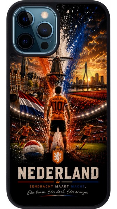 Coque iPhone 12 / 12 Pro - Silicone rigide noir Football Pays-Bas splash 2026