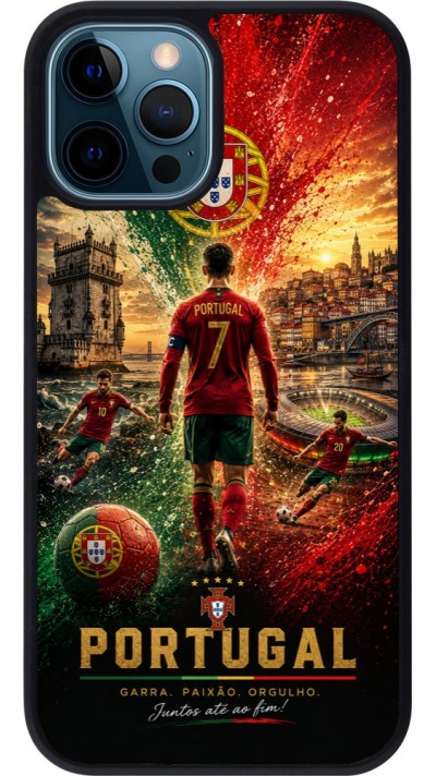 Coque iPhone 12 / 12 Pro - Silicone rigide noir Football Portugal splash 2026